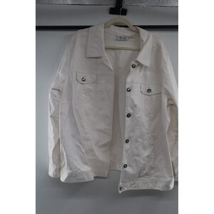 Denim & Co White Stretch‎ Denim Jacket 2X Rhinestone Button Jean Jacket